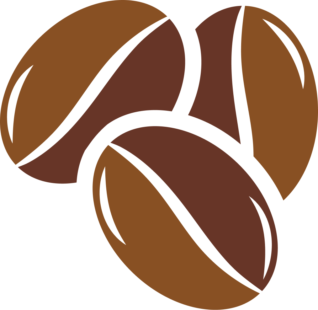 Ilustración de tres granos de café marrones con un diseño estilizado.