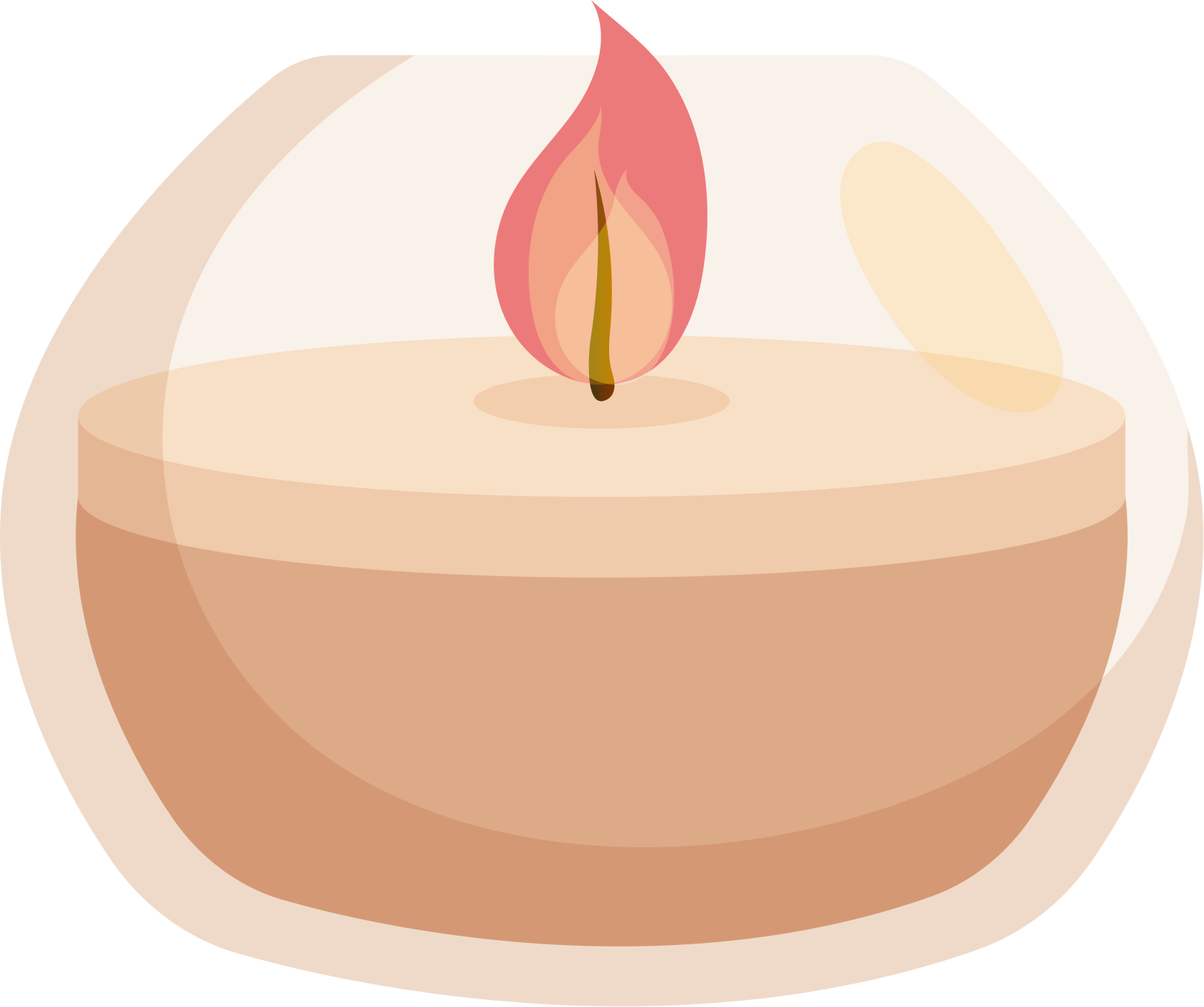 Ilustración de una vela encendida en un portavelas de cristal redondo.