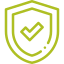 Green shield icon with a check mark inside.